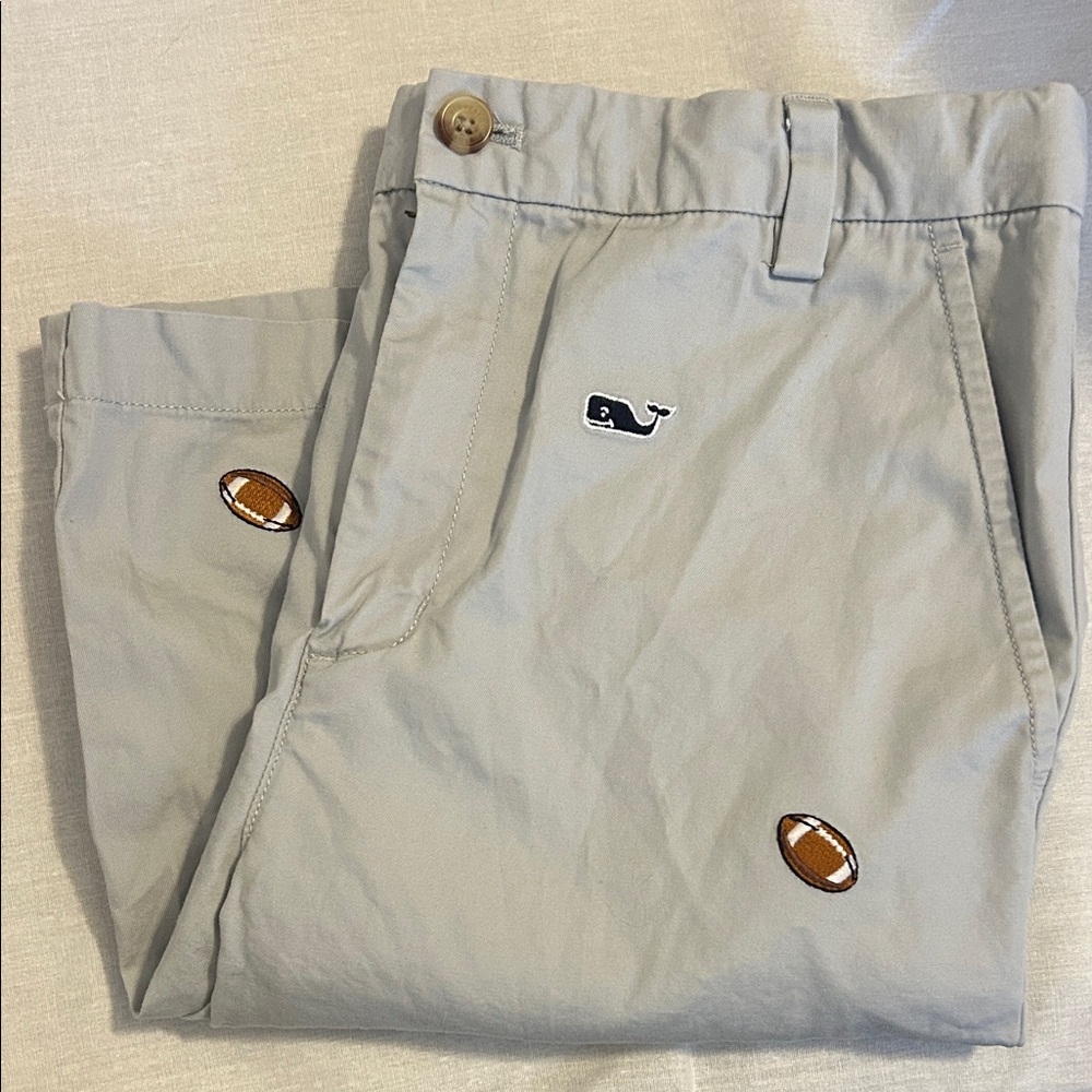 Vineyard Vines Light Gray Chinos with Football Embroidery Boys size 18